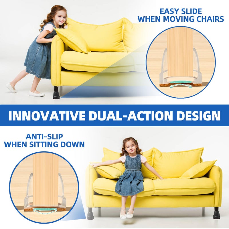 MOYOHIM 2025 Upgraded Small Chair Leg Floor Protectors for Hardwood Floors, Black Chair Leg Caps with Felt, 16 Pcs Furniture Leg Feet Covers Protect Floors from Scratches Easy Slide/Non Slip (Fit 0.8""-1"") - Image 4